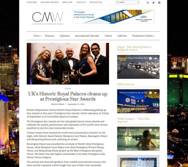 CMW, UK’s Historic Royal Palaces cleans up at Prestigious Star Awards, Press Coverage