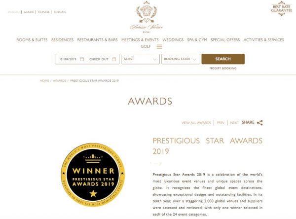 Palazzo Versace Dubai, Palazzo Versace Website, Prestigious Star Awards 2019, Press Coverage