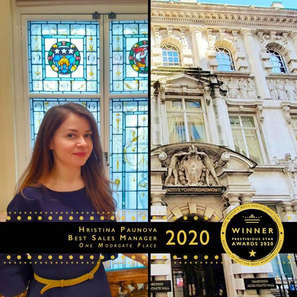 Sales Manager Winner 2020, Hristina Paunova, One Moorgate Place, Prestigious Star Awards